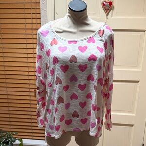 Lane Bryant Pink and White Heart Long Sleeve Top